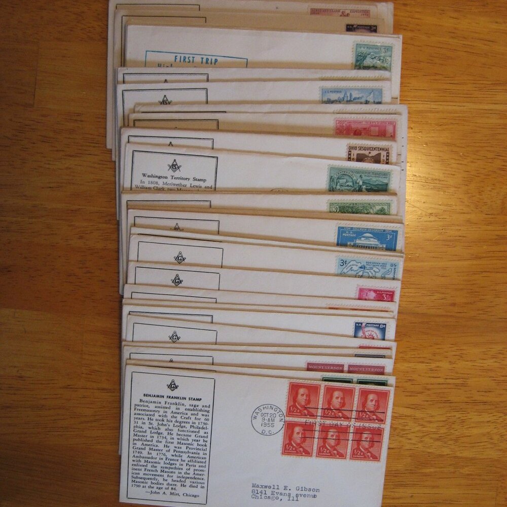 Lot of 38 First Day of Issue Envelopes from the 1950's USPS USED